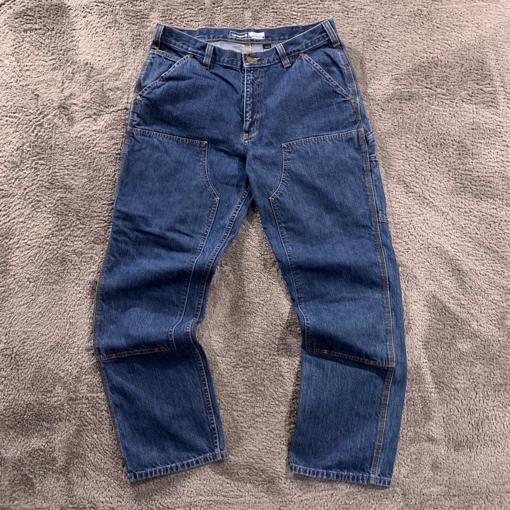Carhartt Double Knee Utility Baggy Denim Jeans Dark Wash Denim 34x32